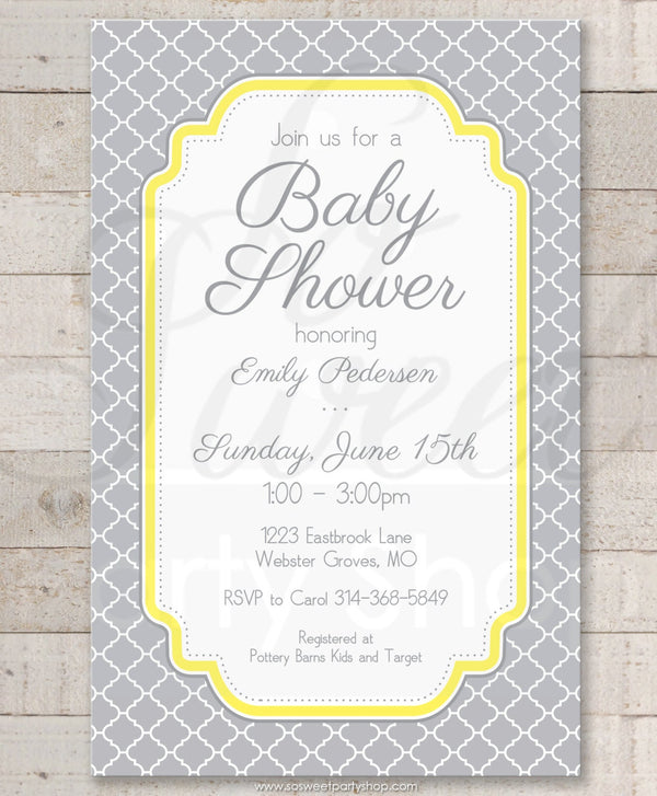 Baby Shower Invitations - Gray and Yellow - Boy or Girl Baby Shower Decorations - Gender Neutral Shower - Set of 10