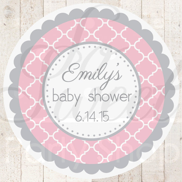 Baby Shower Favor Sticker Labels - Pink and Gray Baby Shower - Personalized Baby Shower Favors - Girl Baby Shower Decorations - Set of 24