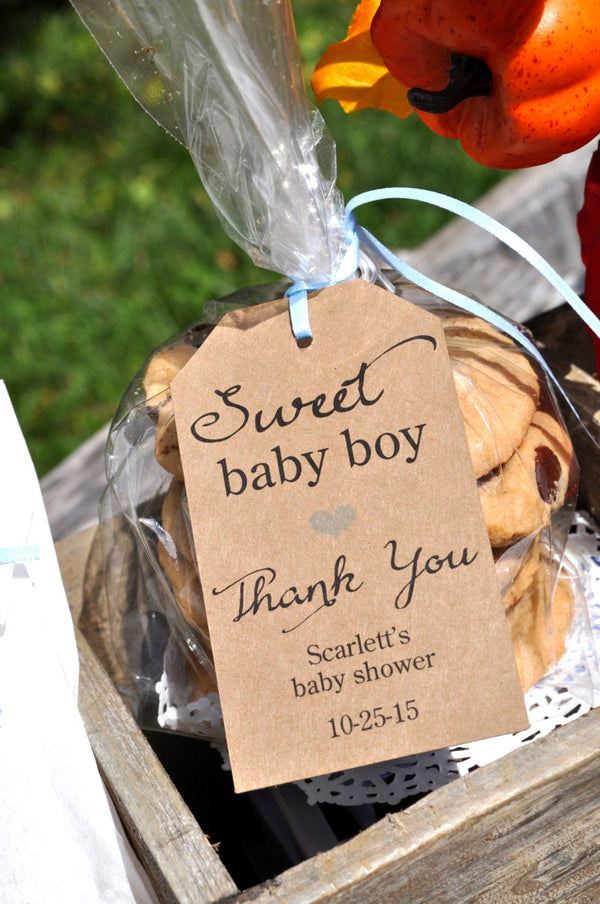 Baby Shower Favor Tags, Rustic Baby Shower, Sweet Baby Boy, Kraft Favor Tag, Baby Shower Thank You Tags, Baby Shower Favors - Set of 12