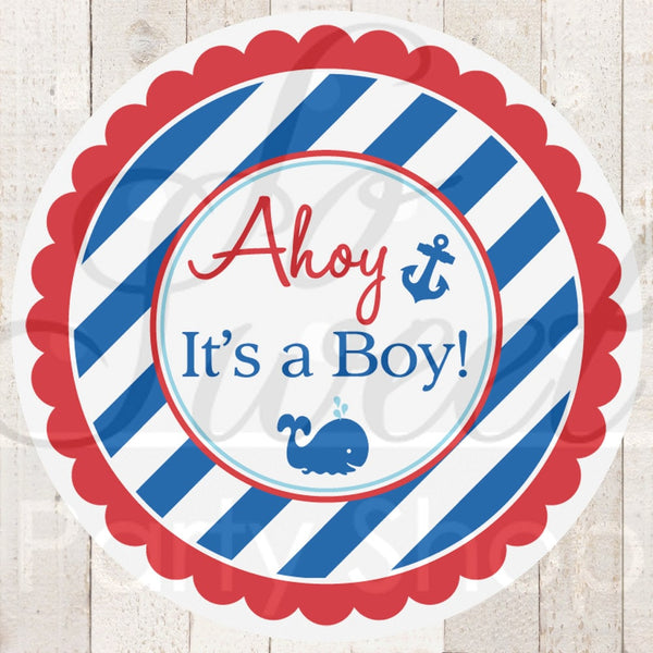 Nautical BABY SHOWER Stickers - Boys Baby Shower Favor Label Stickers - 1st Birthday Party Decorations - Whales and Anchors - Set of 24