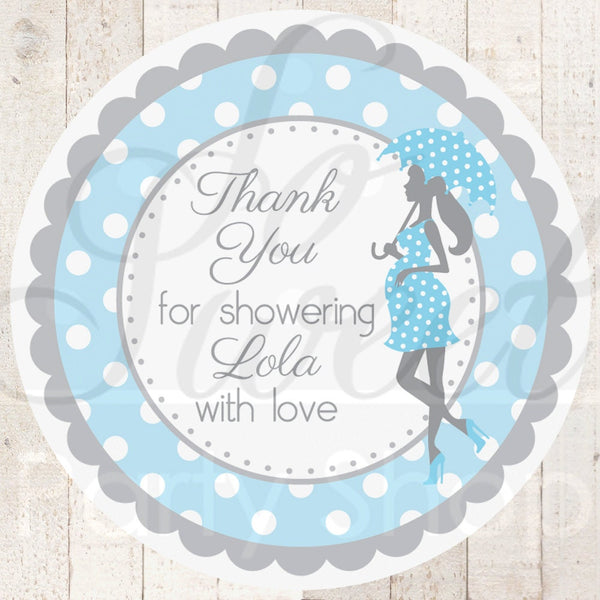Baby Shower Favor Sticker Labels - Blue and Gray Baby Shower - Personalized Baby Shower Favors - Boy Baby Shower Decorations - Set of 24