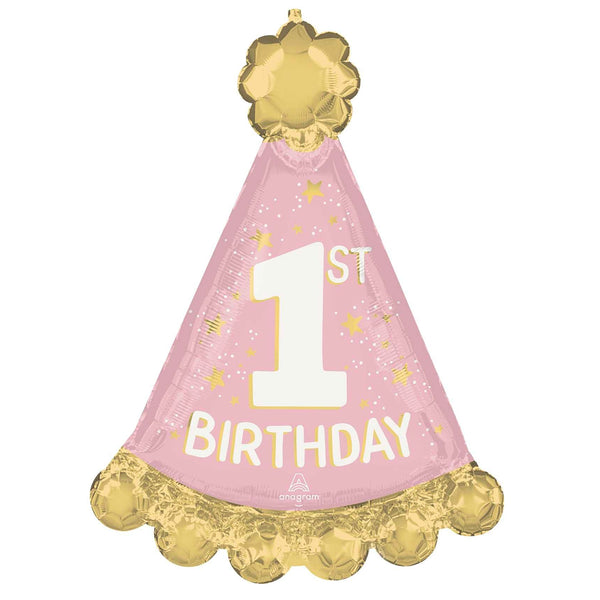 1st Birthday Girl Hat Balloon 34" Large Foil Mylar Balloon Helium Filled