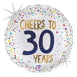 Cheers to 30 Years Balloon 18" Foil Mylar Adult Birthday Balloon Helium Filled