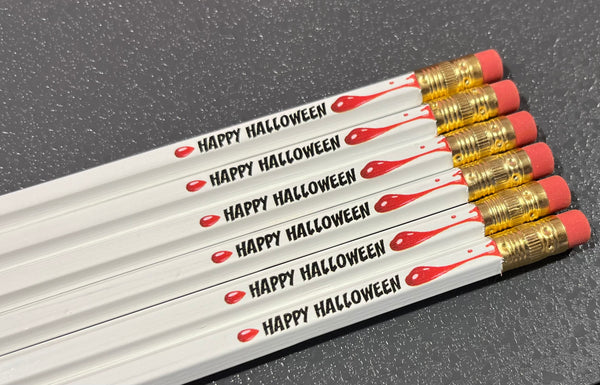 Set of 6 Personalized Halloween Pencils - Party Favor - Happy Halloween Treat Bag Spooky Pencils - Classroom Halloween Party Favor