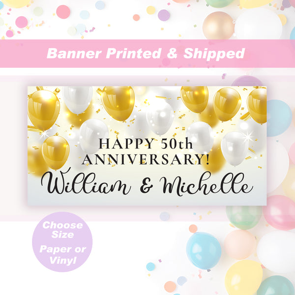 Wedding Anniversary Banner Happy Anniversary Banner Gold Personalized Custom Sign Customized Names and Year Anniversary Printed