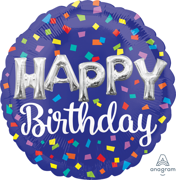 Happy Birthday Balloon 18" Foil Mylar Balloon Blue Silver Letters Helium Filled
