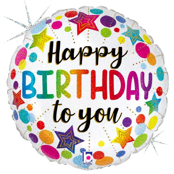 Happy Birthday Balloon 18" Foil Mylar Balloon Rainbow Stars Polkadots Holographic Helium Filled