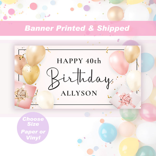 Birthday Banner Custom Party Decorations Pink and Gold Birthday Party Sign Any Age Milestone Birthday Personalized Sign