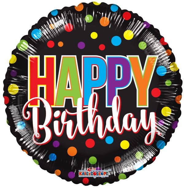 Happy Birthday Balloon 18" Foil Mylar Balloon Black Colorful Polkadots Helium Filled