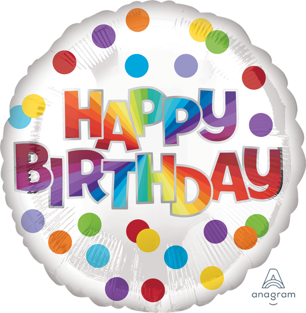 Happy Birthday Balloon 18" Foil Mylar Balloon Rainbow Polkadots Helium Filled