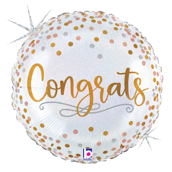 Congrats Balloon Silver Gold Sparkle 18" Foil Mylar Balloon Helium Filled