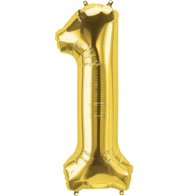 Gold Number 1 Balloon 34" Large Foil Mylar Balloon Helium Filled