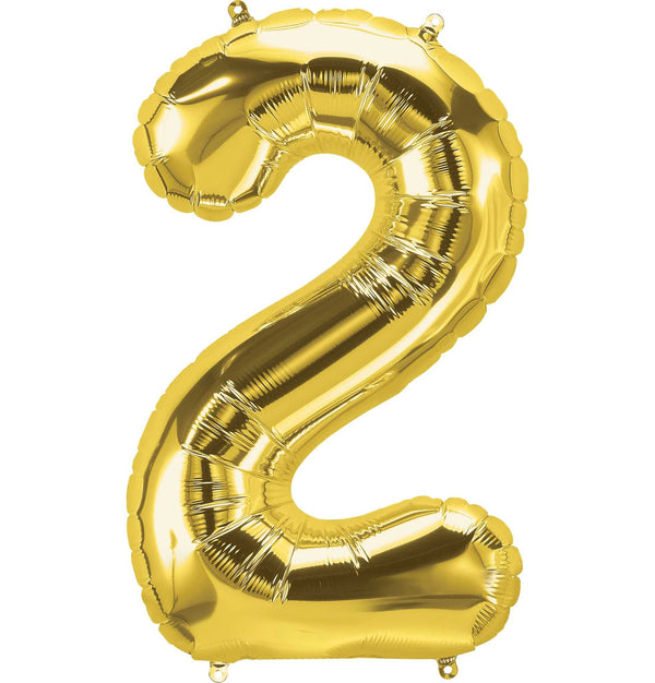 Gold Number 2 Balloon 34" Large Foil Mylar Balloon Helium Filled