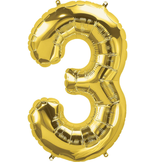 Gold Number 3 Balloon 34" Large Foil Mylar Balloon Helium Filled