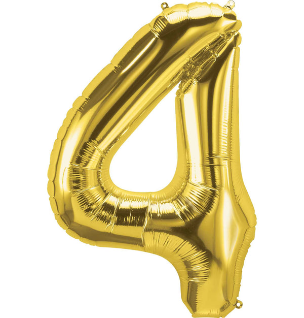 Gold Number 4 Balloon 34" Large Foil Mylar Balloon Helium Filled