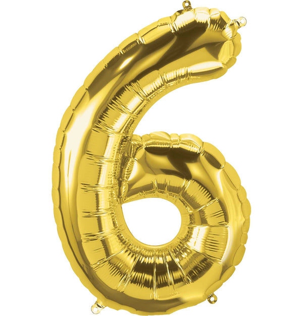 Gold Number 6 Balloon 34" Large Foil Mylar Balloon Helium Filled