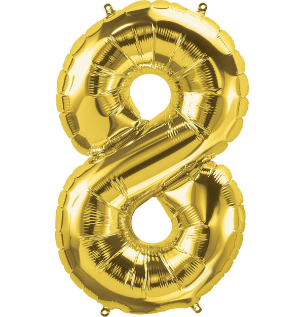 Gold Number 8 Balloon 34" Large Foil Mylar Balloon Helium Filled