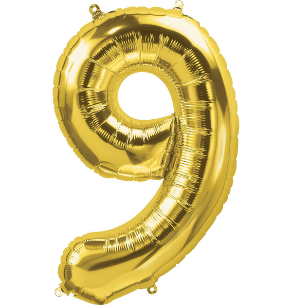 Gold Number 9 Balloon 34" Large Foil Mylar Balloon Helium Filled