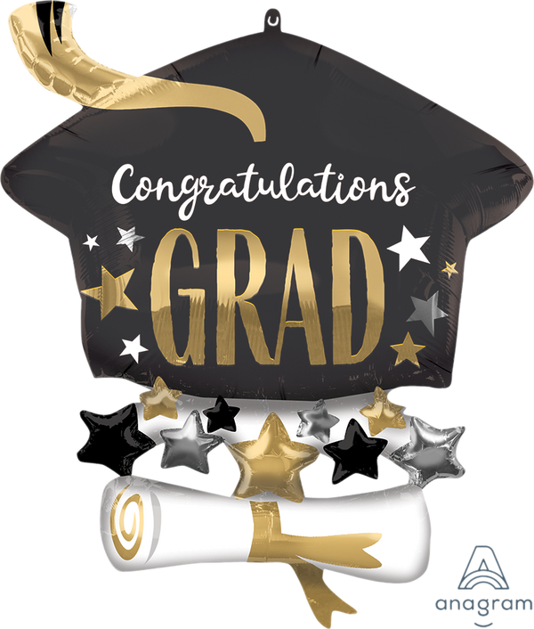 Graduation Balloon Grad Cap Diploma 25" Foil Mylar Balloon Helium Filled