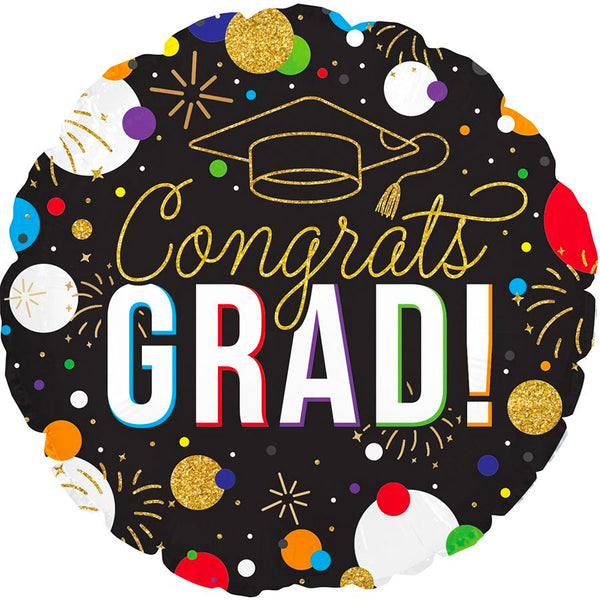 Graduation Balloon Congrats Grad Black Colorful 18" Foil Mylar Balloon Helium Filled