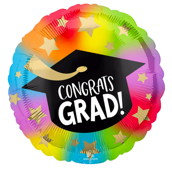 Graduation Balloon 18" Foil Congrats Grad Rainbow Helium Filled