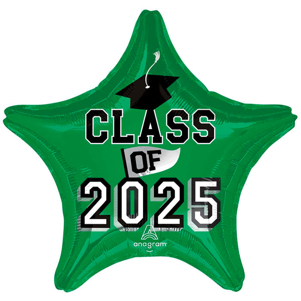 Graduation Balloon Star Class of 2025 Green 18" Foil Helium Filled