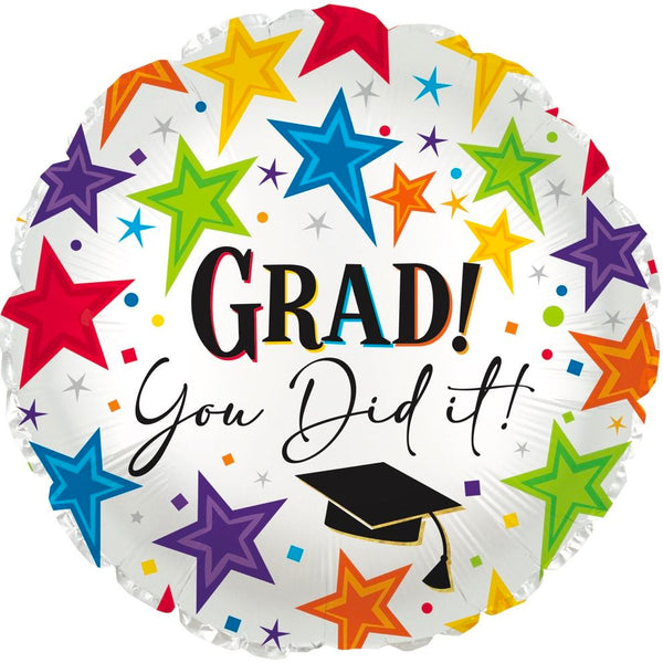 Graduation Balloon 18" Foil Congrats You Did It Stars Helium Filled