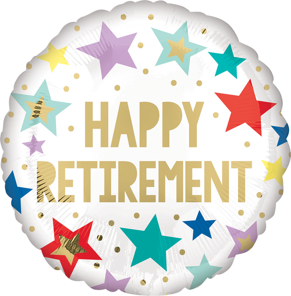 Happy Retirement Balloon Gold Colorful Stars 18" Foil Mylar Balloon Helium Filled