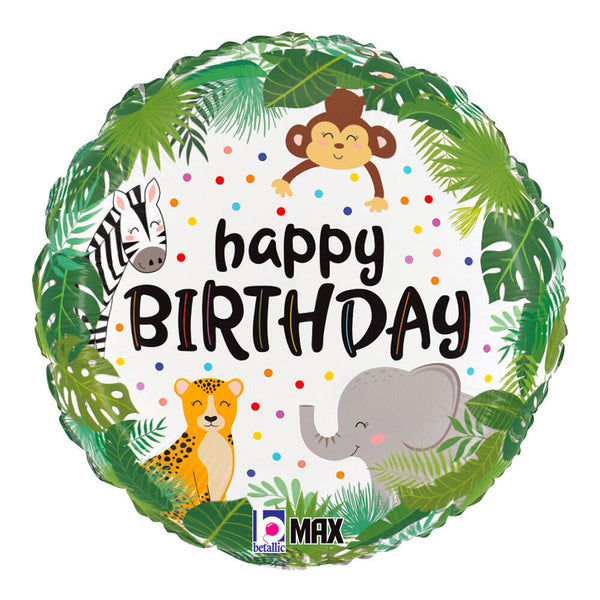 Happy Birthday Balloon Jungle Animals 18" Foil Mylar Balloon Helium Filled