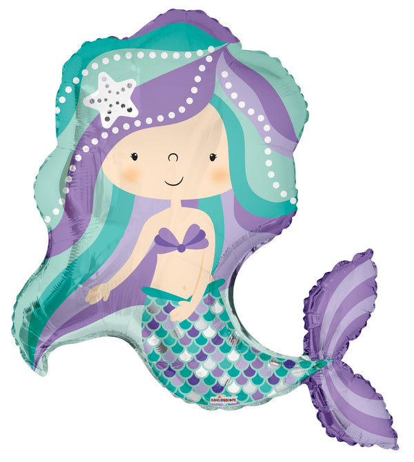 Mermaid Jumbo 36" Birthday Balloon Teal Purple Character Helium Filled