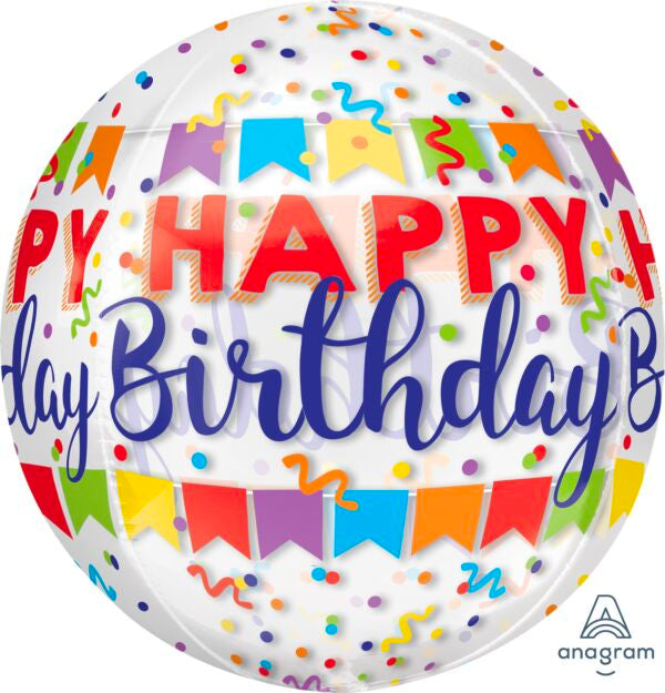 Happy Birthday Orbz Balloon 15" Clear Helium Filled