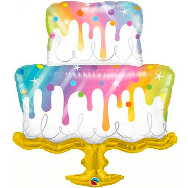 Rainbow Drip Cake Birthday Balloon 39" Foil Mylar Balloon Helium Filled
