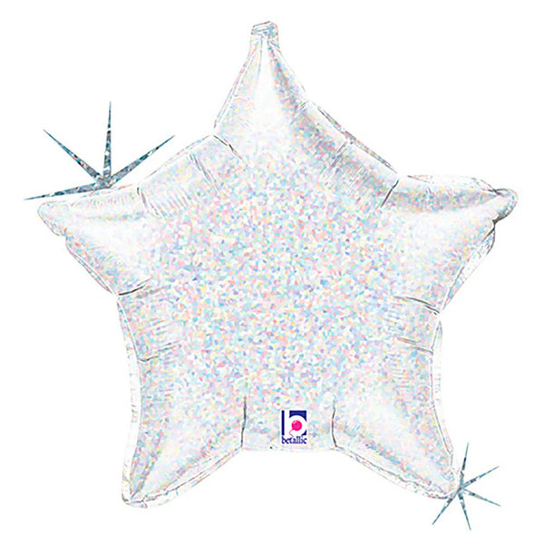 Silver Glitter Star Balloon Large 21" Foil Helium Filled