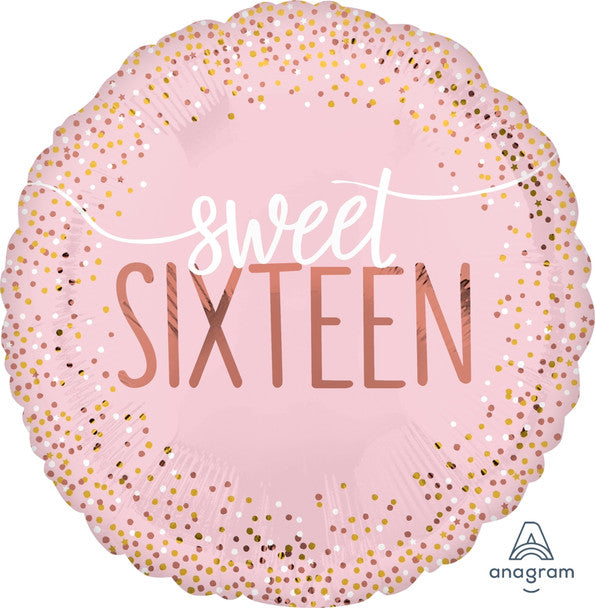 Sweet 16 Balloon Pink Blush Gold 18" Foil Balloon Helium Filled