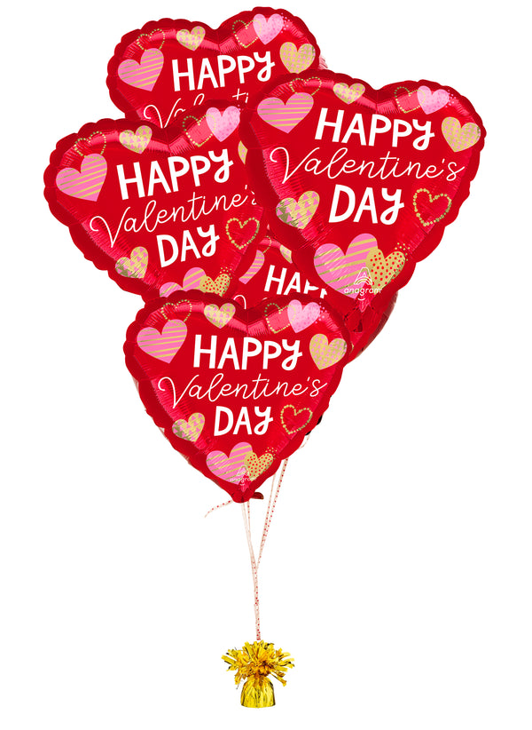 Valentines Day Balloon Bouquet Red Hearts Happy Valentine's Day Helium Filled