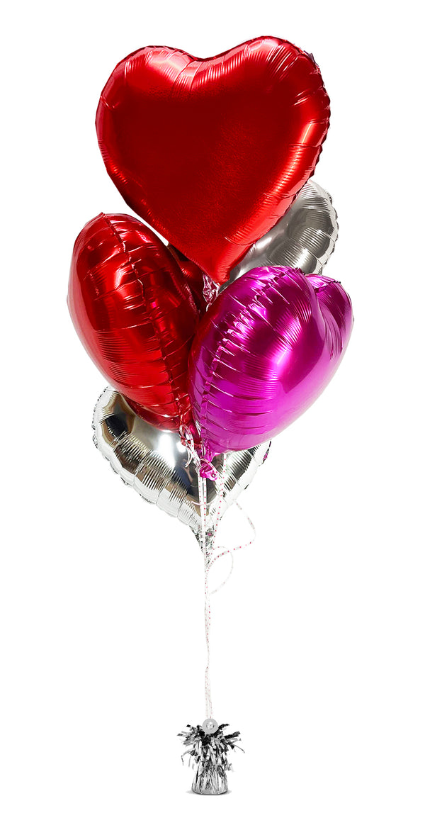 Valentines Day Balloon Bouquet Red Silver Pink Hearts Helium Filled