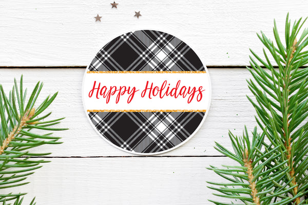 Plaid Christmas Stickers, Gift Tags, Christmas Labels, Happy Holidays Sticker Labels, Envelope Seals, Christmas Seals, Packaging - Set of 24