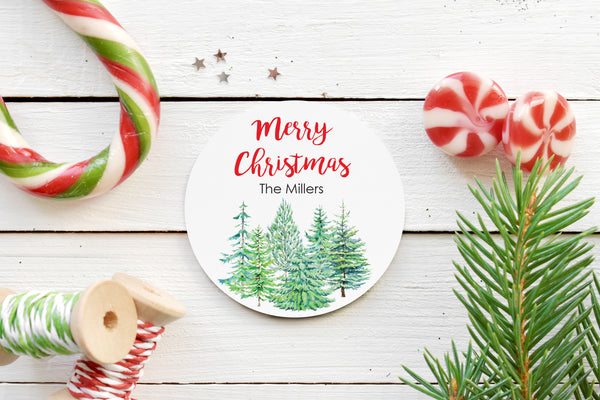Merry Christmas Stickers Gift Tags Christmas Trees Labels, Happy Holidays Stickers Envelope Seals Christmas Seals Packaging - Set of 24