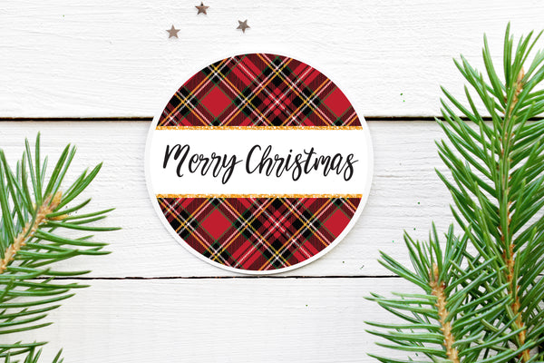 Plaid Merry Christmas Stickers, Gift Tags, Christmas Labels, Happy Holidays Stickers, Envelope Seals, Christmas Seals, Packaging - Set of 24