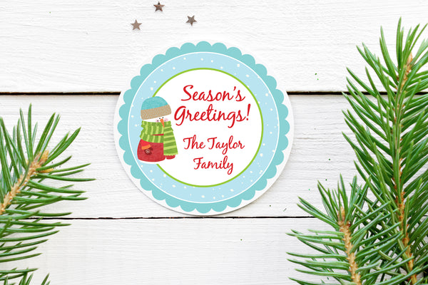 Seasons Greetings Stickers, Gift Tags, Christmas Labels, Happy Holidays Stickers, Envelope Seals, Christmas Seals, Packaging - Set of 24