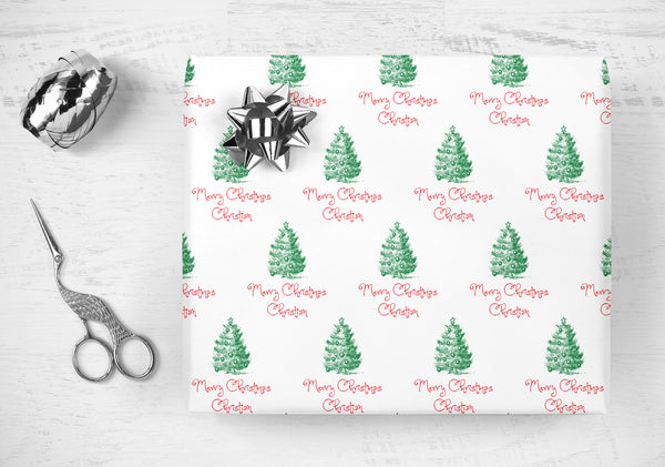 Personalized Name Christmas Wrapping Paper, Gift Wrap Sheets, Christmas Tree Gift Wrap, Holiday Wrapping Paper, Unique Christmas Wrap