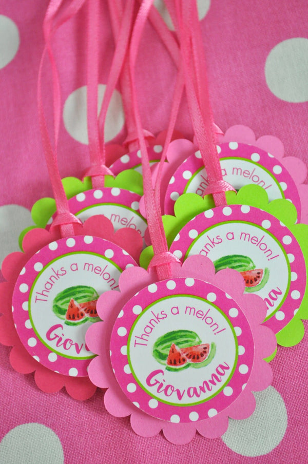 Watermelon Party Favor Tags, Thank You Tags, Party Favors, Girls Birthday Party Decorations, 1st Birthday Favors - Set of 12