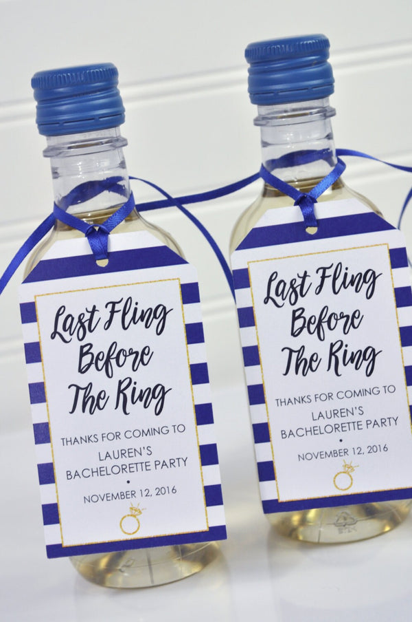 Bridal Shower Favors, Last Fling Before The Ring, Bachelorette Favors, Mini Wine Bottle Favors, Champagne Tags, Wedding Favors - Set of 12