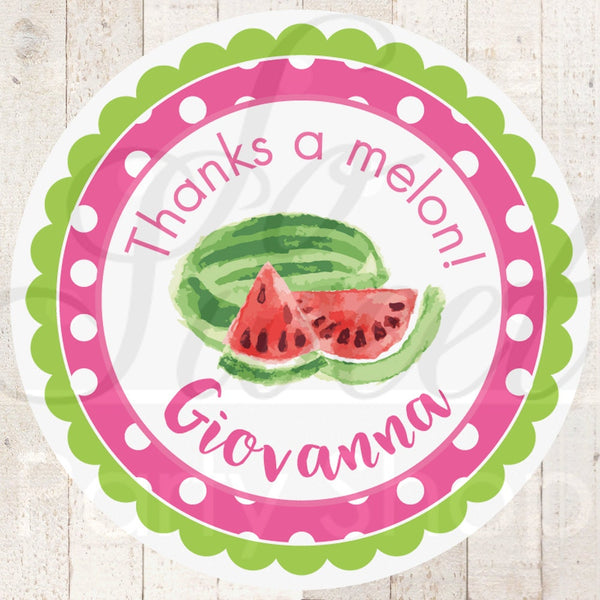 Watermelon Party Favor Stickers, Thank You Stickers, Birthday Party Favors, Girls Birthday Decorations, 1st Birthday Favors - Set of 24