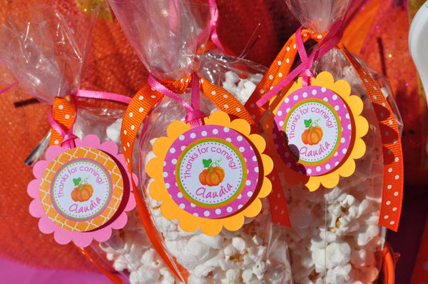 Pumpkin 1st Birthday Favor Tags, Thank You Tags, Girls Pumpkin Patch Birthday Party Favors, Halloween Birthday Party Decorations - Set of 12