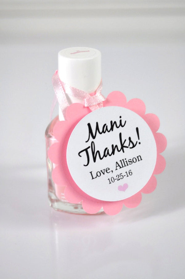 Mani Thanks Favor Tags Pink - Baby Shower Favor Tags, Bridal Shower Favors, Wedding Favors, Nailpolish Favor, Personalized Favor - Set of 12