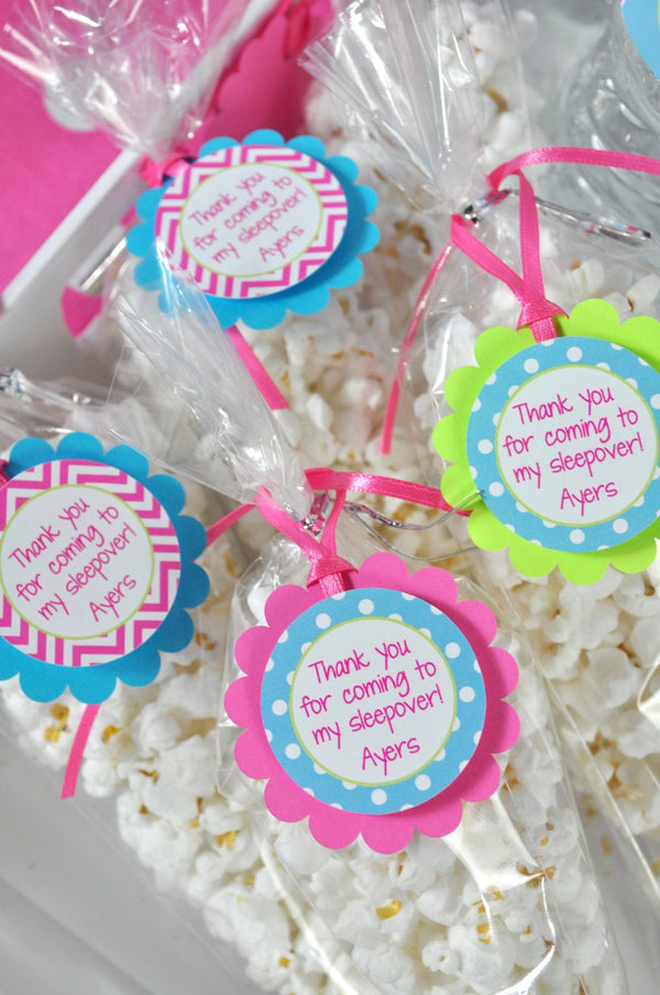 Sleepover Birthday Favor Tags, Pajama Party, Slumber Party, Pancakes and Pajamas Birthday, Girls Birthday Party Decorations - Set of 12