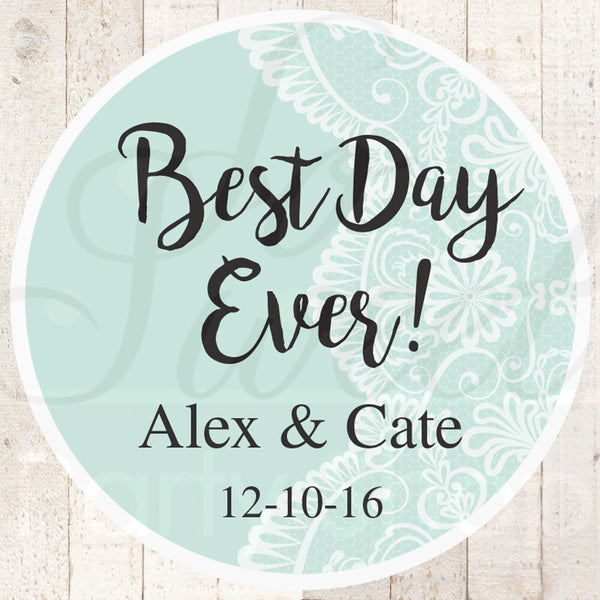Wedding Favor Stickers, Bridal Shower Favor Labels, Personalized Stickers, Bachelorette Party Favors, Best Day Ever - Mint - Set of 24