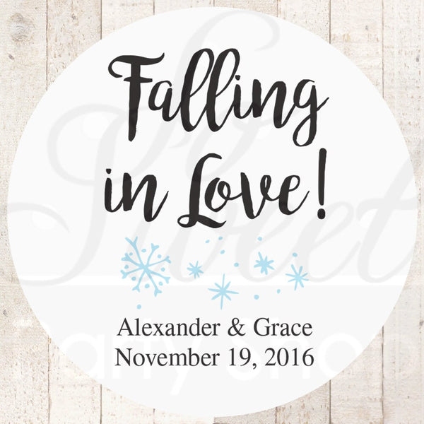 Wedding Favor Stickers, Falling In Love Snowflake Bridal Shower Favors, Bachelorette Party Favors, Thank You Labels, Gift Labels - Set of 24