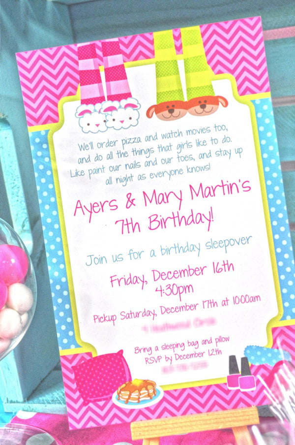 Pancakes and Pajamas Birthday Party Invitations, Pajama Party, Sleepover Birthday, Slumber Party, Girls Birthday Party Invites - Set of 10